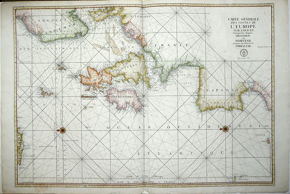 JAILLOT, A.H., Carte generale des costes de l\'Europe sur l\'Ocean comprises depuis Dronthem en Norvege jusques au Destroit de Gibraltar. , antique map, old maps