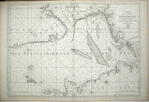 JAILLOT, A.H., Carte de la Mer D\'Allemagne Contentant les Bancs Isles et Coftes Comprifes depuis Bergen et les Isles Schetland jufques au Pas de Calais., antique map, old maps