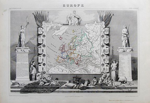 LEVASSEUR, V., EUROPE, antique map, old maps