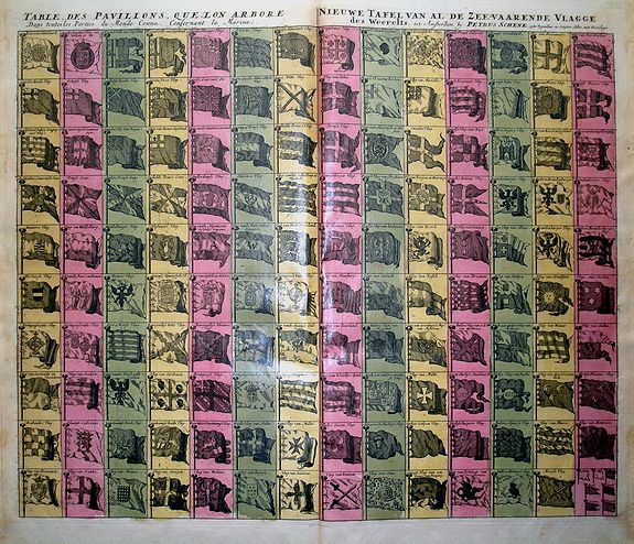 SCHENK, P., Table des Pavillons, quil’on Arbore... / Nieuwe Tafel van al de Zee-Vaarende Vlagge des Weerelts..., antique map, old maps