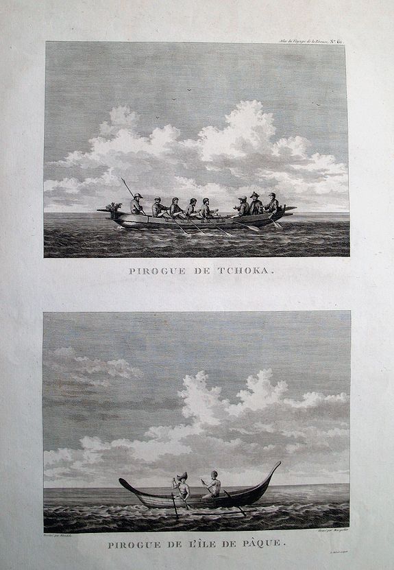 LA PEROUSE, J.-F., Pirogue de Tchoka. & Pirogue de l'Ile de Paque., antique map, old maps