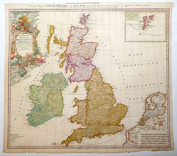 HOMANN HEIRS, Regnorum Magnae Britanniae et Hiberniae., antique map, old maps