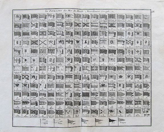 LE ROUGE, G. L., Les Pavillons des Mer du Monde Nouvellement Corriges., antique map, old maps