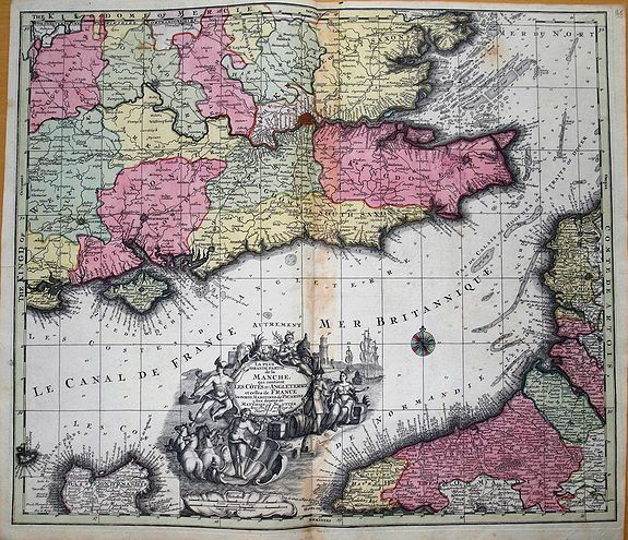 SEUTTER, M., La plus grande partie de la Manche, qui contient les cotes d' Angleterre et celles de France..., antique map, old maps