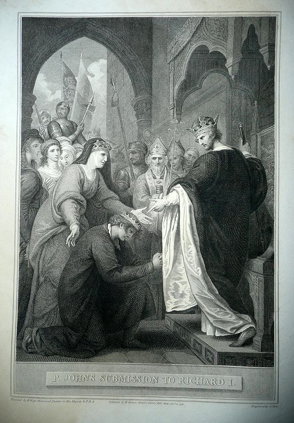 J. Stow after B. West, Prince John's Submission to Richard I., antique map, old maps
