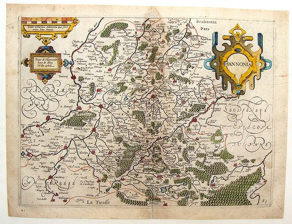 BLAEU, W, Hannonia, Pays de Haynault Tenu de Dieu & du Soleil., antique map, old maps
