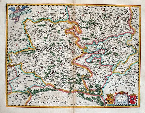 BLAEU, W., Comitatuum Hannoniae et Namurci Descriptio. Amsrerdami, Apud Guiljelmum et Ioannem Blaeu., antique map, old maps