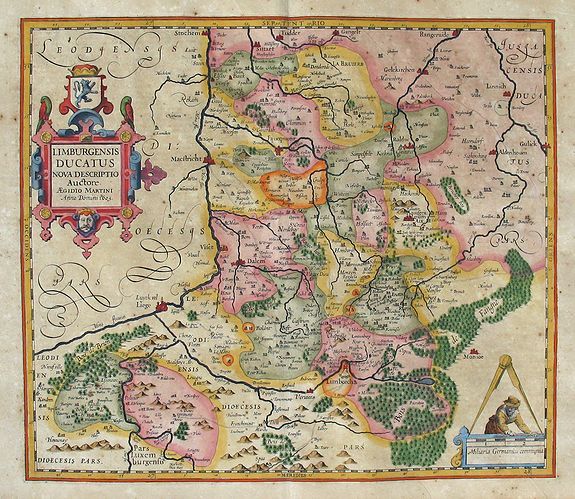 HONDIUS, Jodocus, LIMBURGENSIS DUCATUS NOVA DESCRIPTIO Auctore Aegido Martini Anno Domini 1603., antique map, old maps