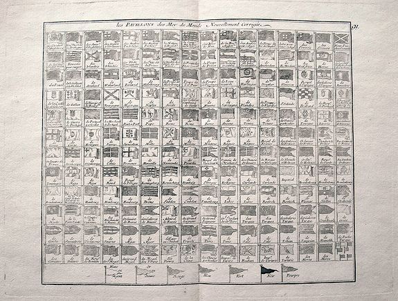 LE ROUGE, G. L., Les Pavillons des Mer du Monde Nouvellement Corriges., antique map, old maps