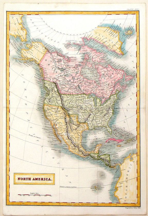HALL, S., North America., antique map, old maps
