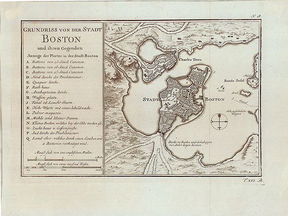 BELLIN, N., Grundriss von der Stadt Boston und ihren Gegenden., antique map, old maps