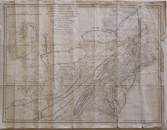 Louis Evans - P.F. Tardieu, Carte Generale des Etats de Virginie, Maryland, Delaware, Pensilvanie, Nouveau-Jersey, New-York, Connecticut et Isle de Rhodes. Ainsi que des Lacs Erie, Ontario, et Champlain. D'Apres la Carte Ameriquaine de Louis Evans, antique map, old maps