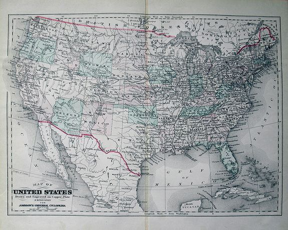 JOHNSON, A., Map of United States Drawn and Engraved on Copper-Plate Expressly for Johnson's Universal Cyclopaedia., antique map, old maps