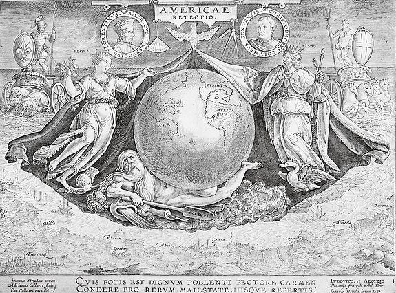 STRADANUS, A./ COLLAERT, A., Americae Retectio. (America detected), antique map, old maps