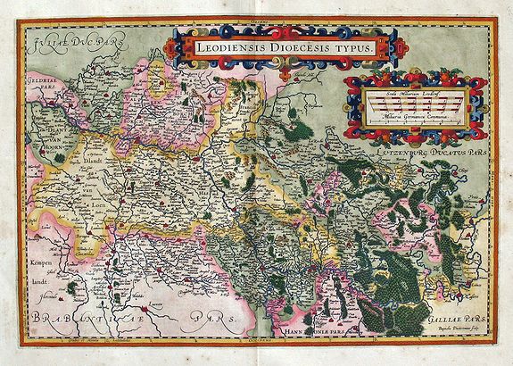 HONDIUS, J., Leodiensis Dioecesis Typus. Baptista Doetecomius sculp., antique map, old maps