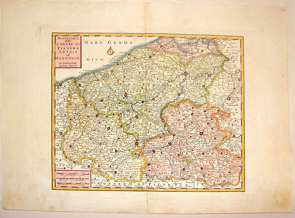 ALBRIZZI, G., Nuova Carta delle Contee di Fiandra, Artois ed Hannonia., antique map, old maps