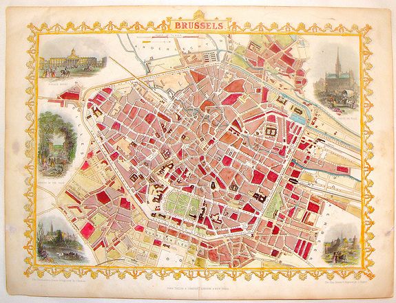 TALLIS, J., Brussels., antique map, old maps