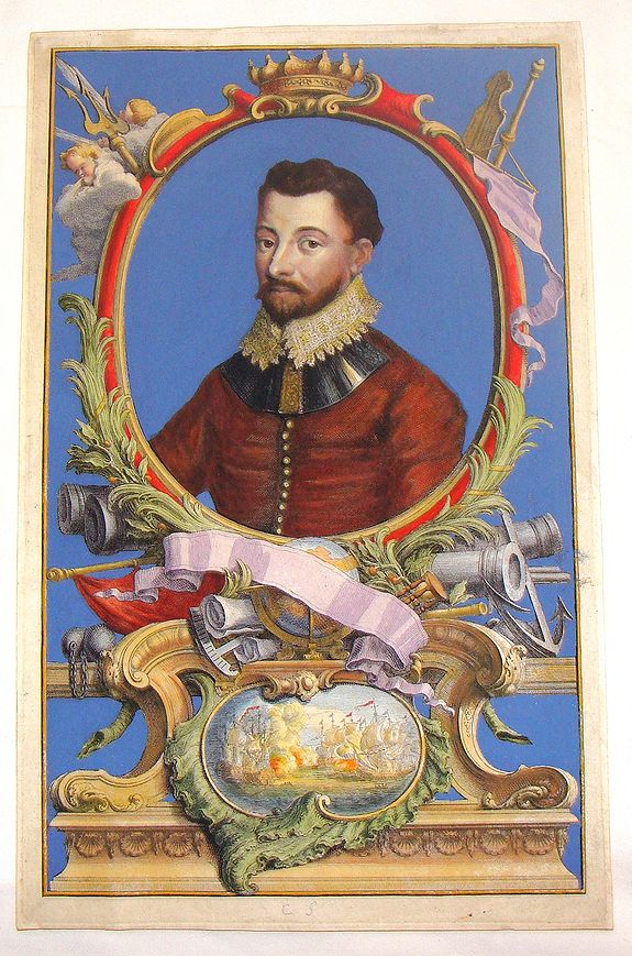 HOUBRAKEN, J., Francis Drake., antique map, old maps