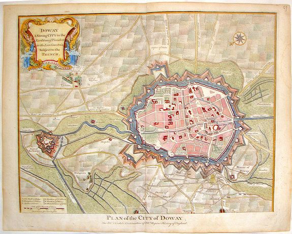 TINDAL / RAPIN, Doway, A Strong City in the Earldom of Flanders. - Plan of the City of Doway., antique map, old maps