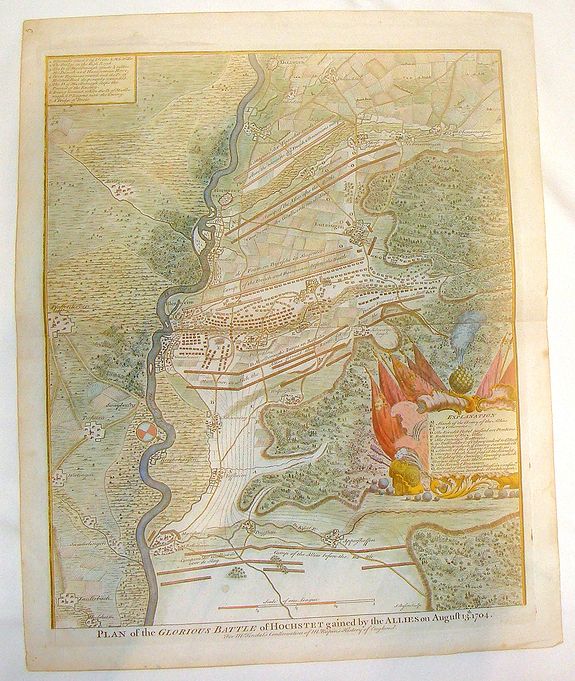 TINDAL / RAPIN , Plan of the Glorious Battle of Hochstet., antique map, old maps