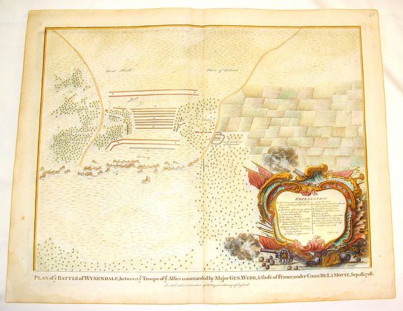 TINDAL / RAPIN, Plan of the Battle of Wynendale., antique map, old maps