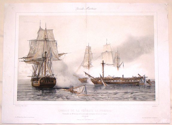 DURAND-BRAGER, H., Combat de la Fregate la Pomone., antique map, old maps
