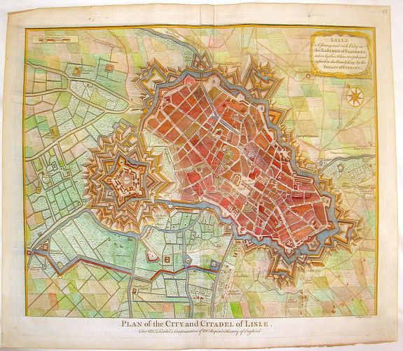 TINDAL / RAPIN , Lisle, A Strong and Rich City in the Earldom of Flanders., antique map, old maps