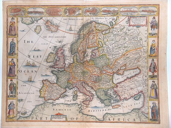 SPEED, J. / BASSET, T. / CHISWELL, R., EUROP, and the cheife Cities contayned therin described. . ., antique map, old maps