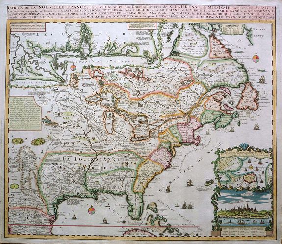 CHATELAIN, Henri Abraham, Carte de la Nouvelle France, où se voit le cours des Grandes Rivières de S. Laurens & de Mississipi, antique map, old maps