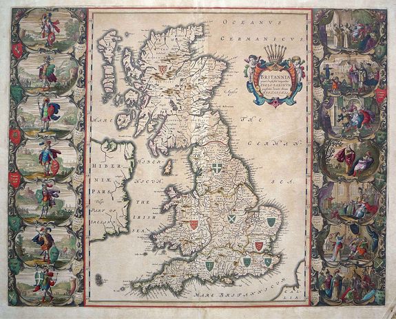 BLAEU, J., Britannia Prout Divisa Suit Temporibus Anglo-Saxonum., antique map, old maps