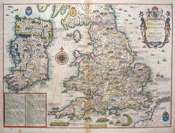 SPEED, J., The Invasions of England and Ireland., antique map, old maps