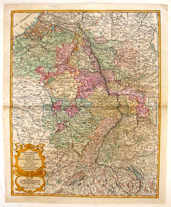 LOTTER, T., Sedes ac Theatrum Bellorum in Regionibus Rheni, Mosae ac Mosellae., antique map, old maps