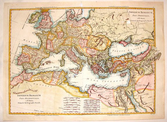 BONNE, R., Imperium Romanum pars Occidentalis & pars Orientalis., antique map, old maps