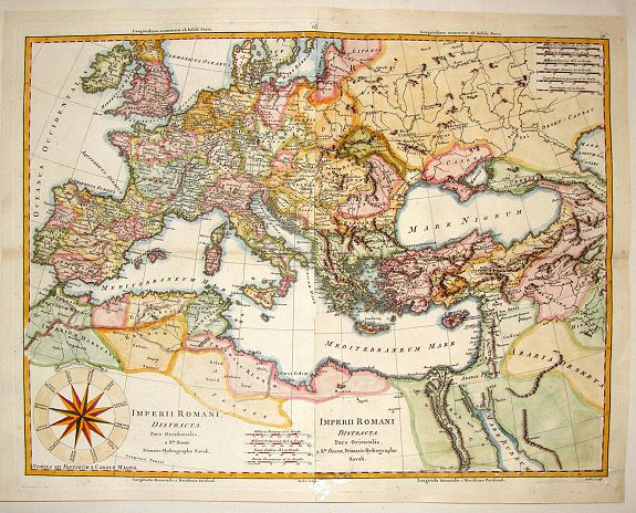 BONNE, R., Imperii Romani Distracta pars Occidentalis & Orientalis., antique map, old maps