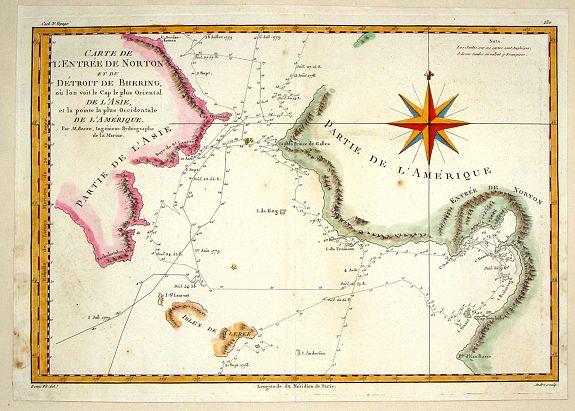 BONNE, R., Carte de L'Entre de norton et du Detroit de Bhering., antique map, old maps
