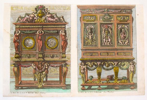 LE PAUTRE, J., Hand Coloured Copper Engraving of Two Fancy Sideboards (Untitled)., antique map, old maps