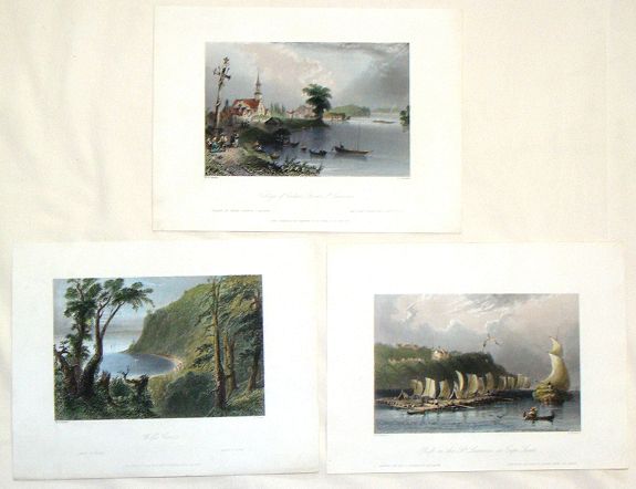 BARTLETT, W., Three Hand-Coloured Engravings of Quebec, Canada., antique map, old maps