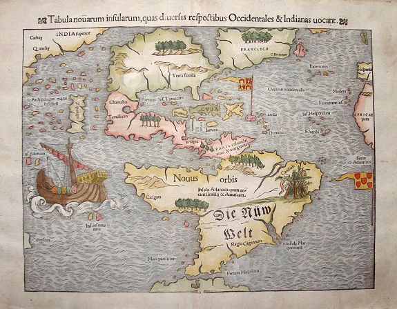 MÜNSTER, S., Tabula novarum insularum, quas diversis respectibus Occidentalis et Indianas vocant., antique map, old maps