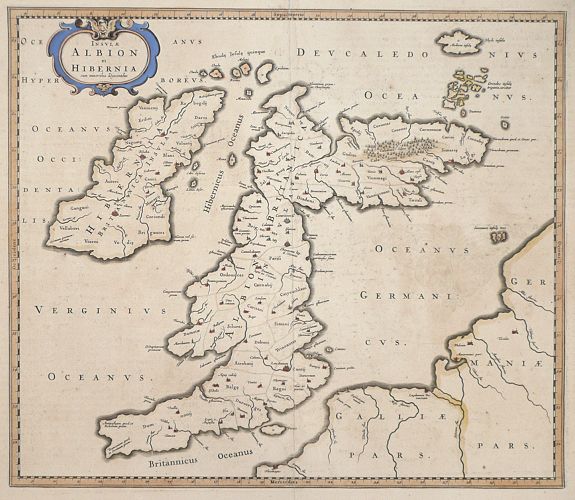 Blaeu. J, Insulae Albion et Hibernia cum minoribus adjacentibus., antique map, old maps