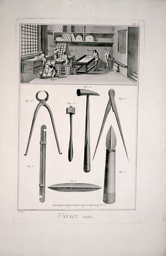 DIDEROT, D., (Complete 5 Plate set) Vitrier., antique map, old maps