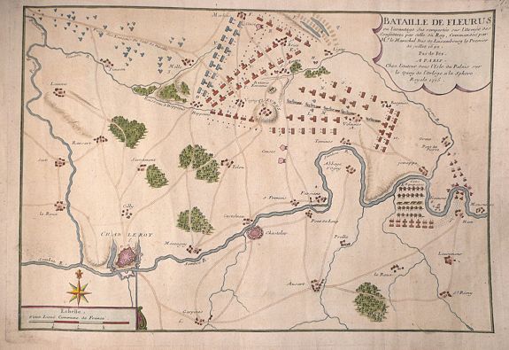 DE FER, Nicolas, Bataille de Fleurus fut remportée ou l'avantage sur l'Armée des Confederez ..., antique map, old maps