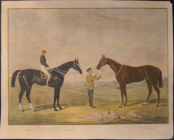 HUNT, C., Orlando, 1844 winner of the derby stakes at Epsom...../ The princess, 1844 winner of the oaks stakes at Epsom...., antique map, old maps