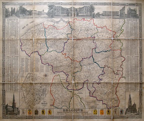 DE LAHOESE, J.-B., Belgique divisée en provinces et arrondissemens. . ., antique map, old maps