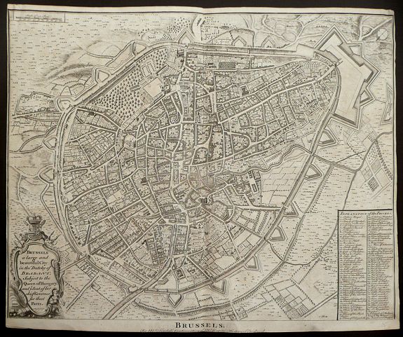 BASIRE, Isaac, (Double page plan of Brussels) , antique map, old maps