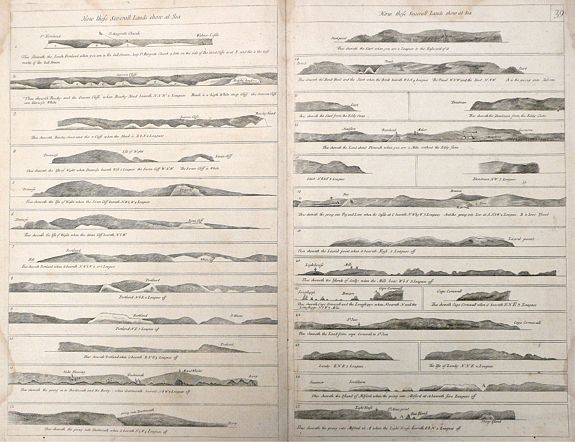 COLLINS, Greenvile, How these Several Lands show from at Sea’ Capt. Greenvile Collins., antique map, old maps