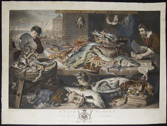 EARLOM, Richard, A Fish Market. In the Gallery at Houghton., antique map, old maps