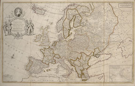 MOLL, H., To Her Most Sacred Majesty Carolina Queen of Great Britain, France and Ireland, This Map of Europe According to the Newest and most Exact Observations is most Humbly Dedicated by your Majesty's most Obe, antique map, old maps