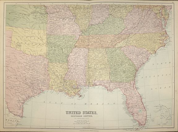 BARTHOLOMEW, J., United States.....Southern Section, antique map, old maps