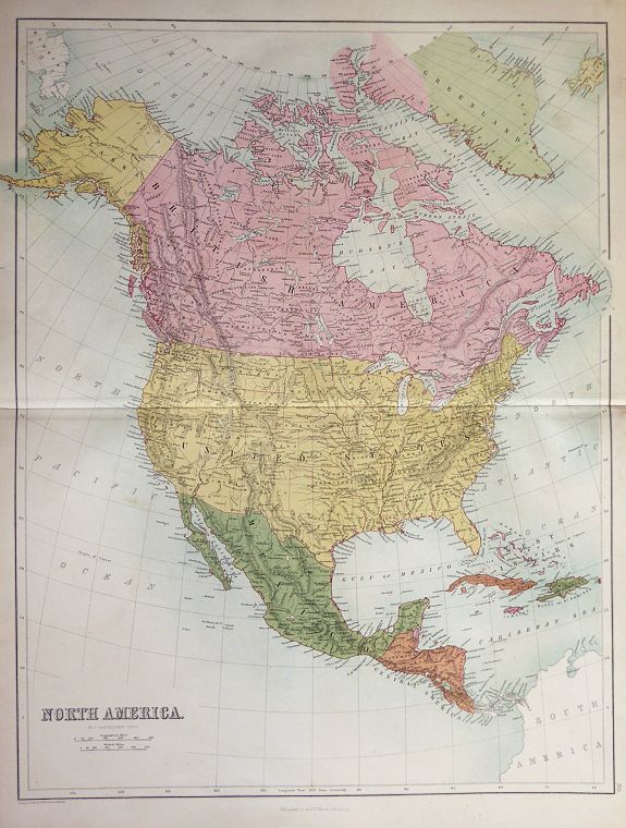 BARTHOLOMEW, J., North America., antique map, old maps