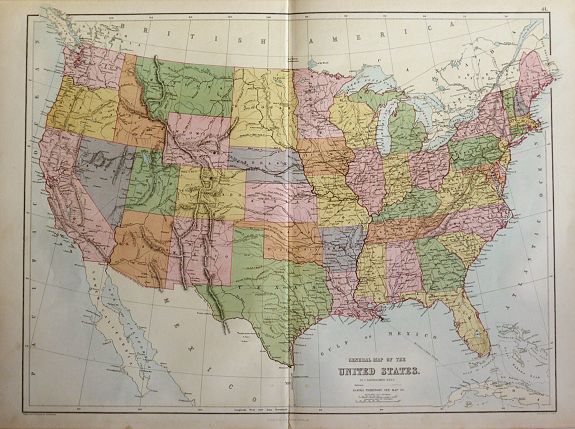 BARTHOLOMEW, J., Central Map of the United States., antique map, old maps
